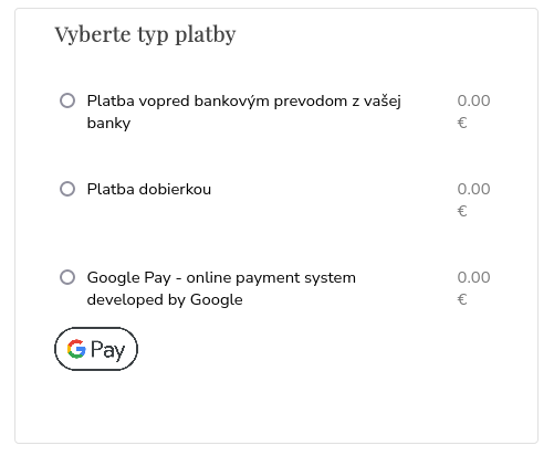 google pay - zvoliť platbu